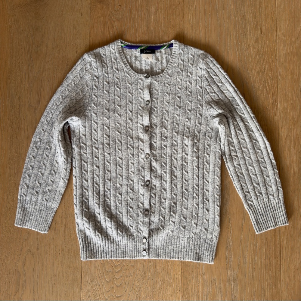 J. Crew Almost Vintage Light Gray Cambridge Cable Knit Cardigan - XS
